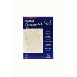 Exacompta - Ref GP8SZ - Guildhall - Accounts Pad, A4 298 x 210mm, 60 sheets 70gsm, 8 Cash Columns, 41 Feint Lines, 4 Holes for Filing, FSC-Certified - White