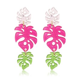 Flower Leaf Dangle Earrings for Women Acrylic Lightweight Triple Leaf Dangling Earrings Boho Flower Plam Leaf Dangly Drop Earrings Summer Beach Earrings Jewelry Accessories Gifts (tiple leaf earrings)