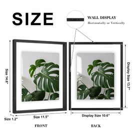 Egofine 11x14 Floating Frames Set of 2, Double Plexiglass Picture Frame, Made of Solid Wood Display Any Size Photo up to 11x14, Wall Mount or Tabletop Standing, Faded Black