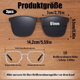 PceGan Sunglasses Attachment Glasses, Pack of 3 Clip On Sunglasses, Sunglasses Clip for Glasses, Polarised Clip on Sunglasses for Night Driving Glasses, Travel and Outdoor Activities, Black, brown