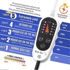 Rest-Eazzzy Heated Cat Bed with Removable Cover, 5 Level Timer & Temperature, Indoor Warming Mat for Cats & Dogs (Heat Pad, Pure-Grey, L)