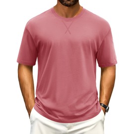 Cotrasen Men's T Shirts Cotton Drop Shoulder Short Sleeve Shirts for Men Casual Soft Loose Fit Mens Tee Shirts Gray Pink M