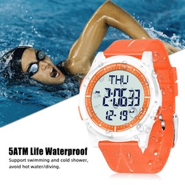 WIFORT Women Digital Sports Watch Ultra-Thin and Wide Angle Vision Design, 5ATM Swimming Waterproof, Countdown Dual Time Split Time Stopwatch Backlight Alarm Mode, Wrist Watches for Boys Girls Orange