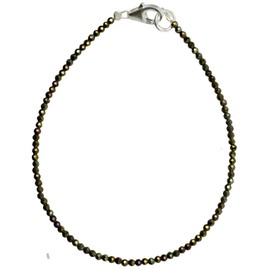 I Be, Schwarzers Black Spinel Bracelet 925 Sterling Silver Clasp, Colour Black Silver, Length 20 cm Diameter 2 mm Gold Shimmer 506602/GOBL/20