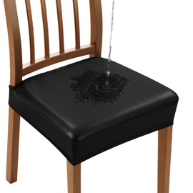 YISUN Dining Chair Covers, Solid Pu Leather Waterproof and Oilproof Stretch Dining Chair Protector Cover Slipcover (PU Black, 4 Sets)