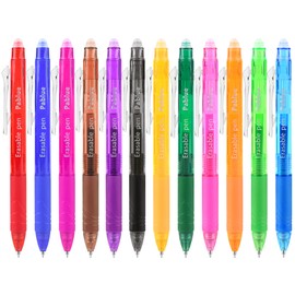 PABLUE 12 Colors Retractable Erasable Gel Pens Clicker, Fine Point 0.7mm, Make Mistakes Disappear, Comfort Grip, for Drawing Writing Planner and Office School Supplies
