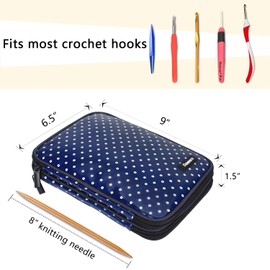 Damero Crochet Hook Case, Travel Storage Bag for Swing Crochet Hooks, Lighted Hooks, Needles(Up to 8'') and Accessories, Large, Blue Dots (No Accessories Included)