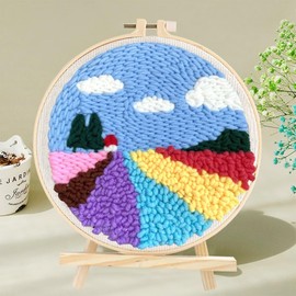 Woohome Punch Needle Kit, Punch Needle Embroidery Starter Kit, Embroidery Cloth with Pattern, Embroidery Hoop Threads, Instructions for Crafts (Lighthouses and Flower Fields)