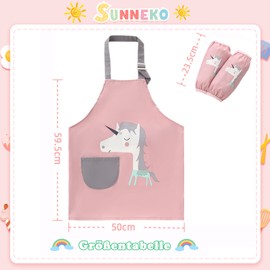 SUNNEKO Cooking Apron Children's Aprons Child with Pocket Waterproof Boys Girls Adjustable Kitchen Apron Craft Painting Baking Cooking Painting Apron Artificial Gown Work Apron Painting Craft Apron, Unicorns, Kind / 1 Schürzen+2 Ärmel
