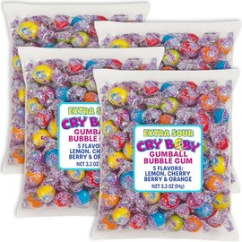 Extra Sour Fruit Gumballs, 4 Bags (3.3 oz Each) - Chewing Bubble Gum Individually Wrapped 5 Flavors Lemon Cherry Berry Orange Apple Gum Balls