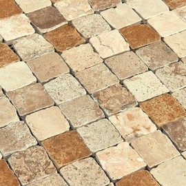 Simple Tile - Marble Mosaic Tile for Kitchen Backsplash, Bath Showroom Floor, Etc, Rabat Collection, Square with Rough Edge, 12"X12"X3/8", Tumbled (Sample 6"X6", MM 1103 - Barrio)
