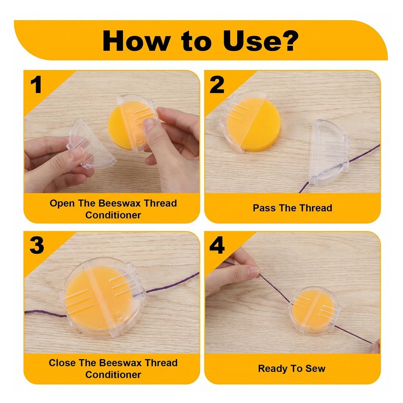 4 Pcs Beeswax for Thread, Yellow Beeswax Thread Conditioner (5