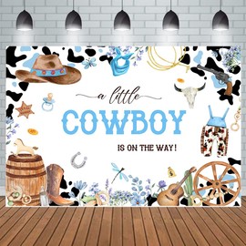 MAYSSKQ Cowboy Baby Shower Backdrop A Little Cowboy Baby Shower Background Wild West Western Boy Blue Outdoors Rodeo Country Decorations for Boys (7x5ft)