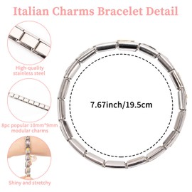 Italian Charms Bracelet, 8 Additional Italian Charms with Opening Tools, 9 mm Removable Modules for Italian Bracelets, Stainless Steel Italian Charm Bracelet Charms, Italian Style Charms for Women,