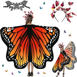 Sundonix Chiffon Fancy Dress Butterfly Cape for Women - Colourful Carnival Costume Women, Ideal for Carnival, Fancy Dress and Cosplay (Orange)