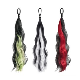 Joytey Hair Extensions 5 Colors Ponytail Extensions Wave Braiding Hair 22 IN Synthetic Hairpieces Thick Party Highlights Hair Rainbow Accessories for Girls Women