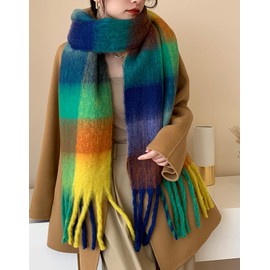 Wander Agio Winter Women Warm Scarf Long Shawl Large Scarves Cold Weather Thick Blanket Scarfs Colorful Plaid Yellow Coffe Green 39