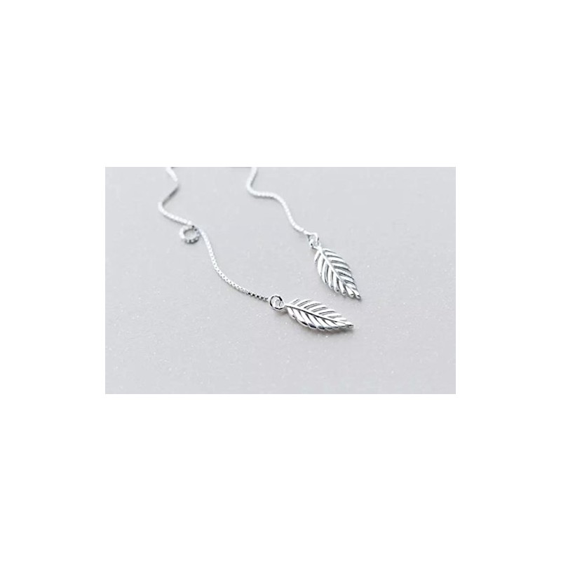 Iszie 925 Sterling Silver Feather Leaf Chain Threader Dangle Pull