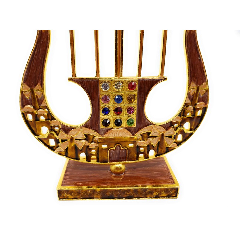 Harp Shaped Chanukah Menorah Enamel Hand Painted Enamel on Pewter