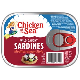 Chicken of the Sea Sardines, 3.75 oz. Cans (Pack of 18), Mediterranean Style, Wild Caught Sardines, Packaging May Vary