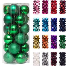 Christmas Decorations, H HOME-MART 6CM 24pcs Christmas Ball Baubles Assorted Pendant Shatterproof Ornament Set Xmas Tree Decorations Hanging Decoration Seasonal Holiday Wedding Party (Green)