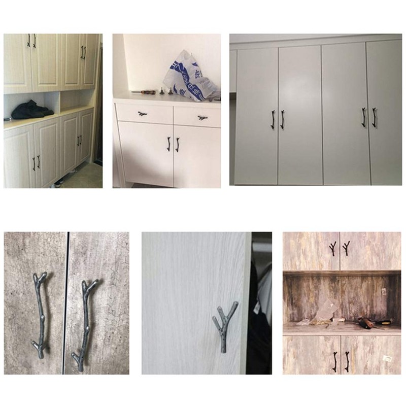 2 Pack Black Twig Knobs Branch Zinc Alloy Decorative Cabinet