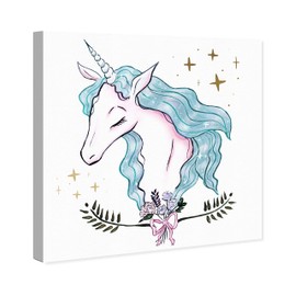 The Oliver Gal Artist Co. Fantasy Wall Art Canvas Prints 'Beautiful Magical Unicorn Aqua' Home Décor, 12" x 12", Pink, Blue