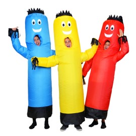 LookOurWay Inflatable Tube Man Costume 3-Pack - Wacky Wavy Arm Guy Funny Inflatable Halloween Costume for Adults - Red/Yellow/Blue