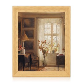 Brivoria Framed Canvas Wall Art Vintage Decor, Realistic Scandinavian Interior with Sun-Filled Window Chair and Greenery for Hallway Dining Room or Cozy Nature-Inspired Wall Decoration, 13"x16"