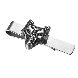 OIDEA Viking Tie Clips for Men: Silver Norse Wolf Head Necktie Bar Clips Tie Clasp Stainless Steel Stickpin Tie Pins Nordic Amulet Jewelry Gifts
