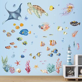 wondever Under The Sea Wall Stickers Tropical Ocean Fish Peel and Stick Wall Art Decals for Baby Nursery Kids Bedroom Bathroom