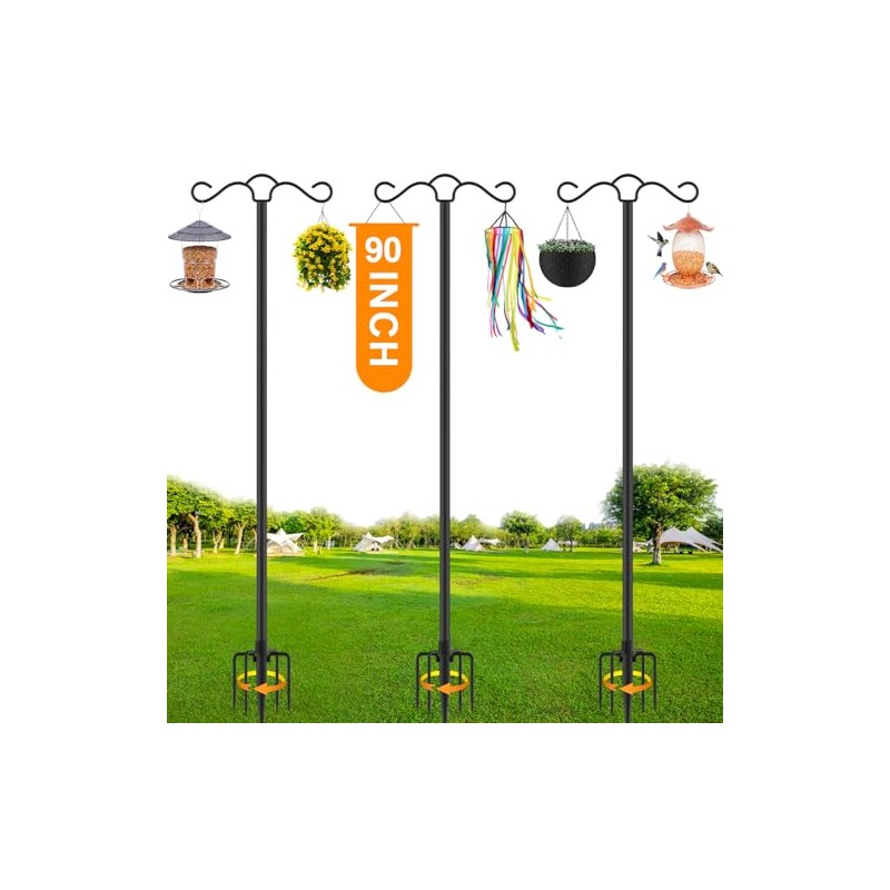 SINLEY Double Shepherds Hook for Outdoor with 5 Prong Base