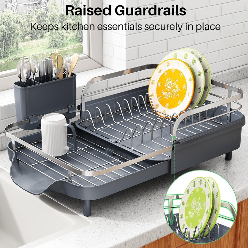 SAYZH Dish Drying Rack - Expandable Dish Rack for Kitchen