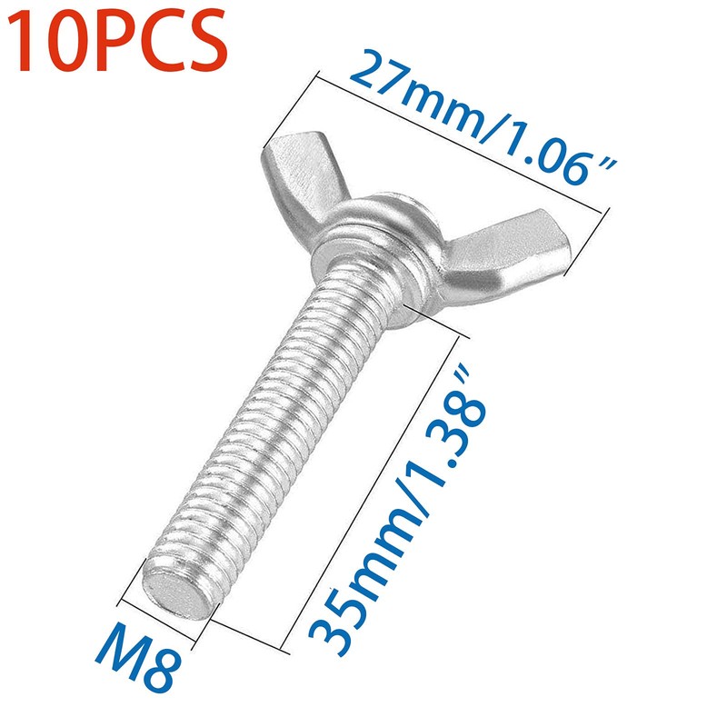 10 Pcs M8 Carbon Steel Zinc Plating Wing Butterfly Screws
