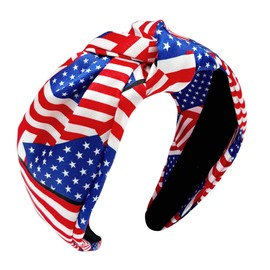 ZHAZHANIU Head bands for women's 4 th of July hair red white and blue accessories american flag bandana knotted headband (Flag, one size)