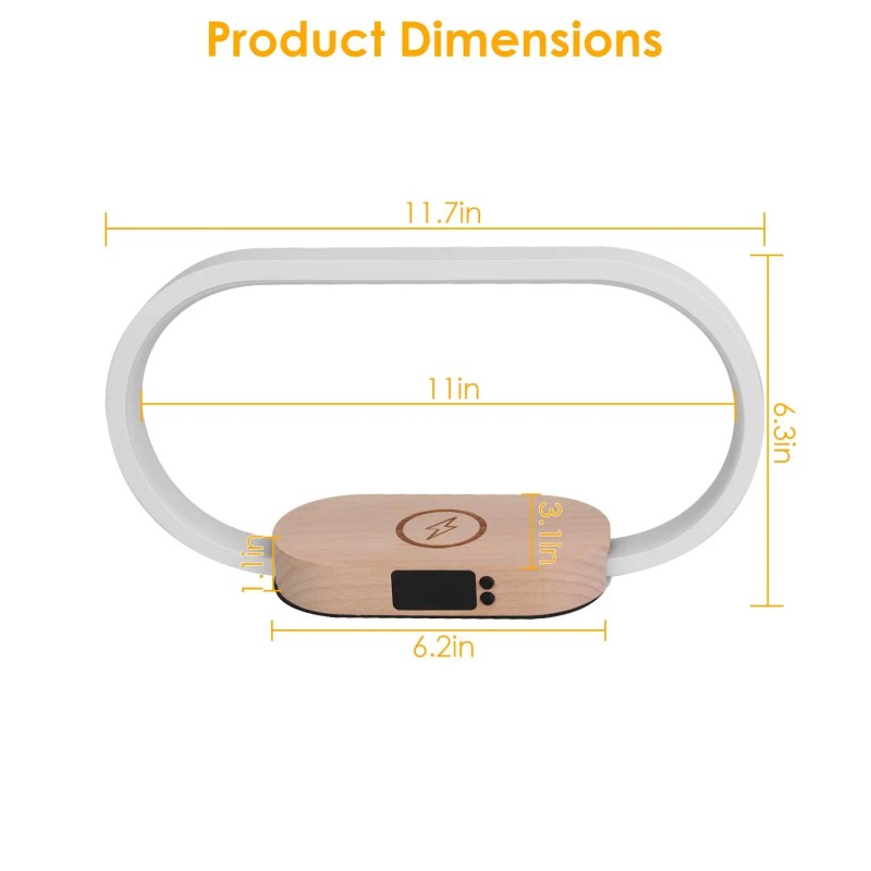 Touch Control LED Desk Lamp with Clock Wireless Charging Dimmable