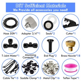 Misters for Outside Patio, Outdoor Misting Cooling System, 50Ft(15M) Misting Line+18 Brass Mist Nozzles, Outdoor Water Misting System for Patio, Garden, Waterpark, Greenhouse, Backyard, Fan, Umbrella