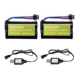 sea jump 2PCS 7.4V 3000mAh 15C 2S SM-3P Plug Li-ion Battery with USB Charger for DE43 DE60 9500E RC Cars and Trucks Huina 1575 RC Engineering Vehicle RC Toy Backup Car Battery