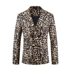 Lars Amadeus Leopard Printed Blazer for Men's Festival Peak Lapel Double-Breasted Sport Coat Animal Print Suit Jacket XX-Large Brown