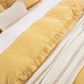 DAUAOTO Twin XL Ruffle Duvet Cover Set, 100% Cotton, Kids Teen Girls Duvet Cover 68"X92" + 1 Sham, Yarn Dyed Checkered Gingham Yellow