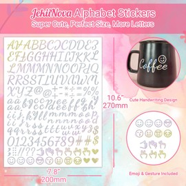 jekiinova 1730 Alphabet Letter Stickers, 10 Sheets Self Adhesive Alphabet Stickers Upgraded Cute Handwriting Alphabet Vinyl Stickers for DIY Crafts Art Making Cards Notebook Decor