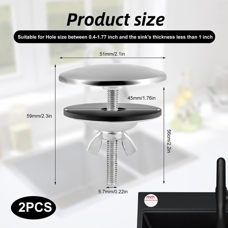 2 Pack 2 Inch Stainless Steel Kitchen Sink Hole Cover,Leakproof