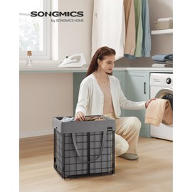 SONGMICS Laundry Hamper, 11 Gal. (50L) Laundry Basket, Collapsible Clothes Hamper, Removable and Washable Liner, Metal Wire Frame, for Bedroom Bathroom, Black and Gray ULCB150G01