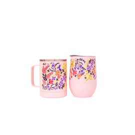 Wild Eye Designs Iceware Double Wall Vacuum Insulated Stainless Steel Travel Mug and Wine Tumbler Set 14 fl. oz Pink Floral