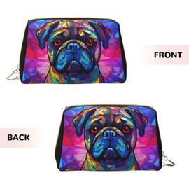 Novgift Pug Stained Dog Breed Glass Art Leather Makeup Bag Travel Cosmetic Bag For Women Large Capacity Makeup Pouches