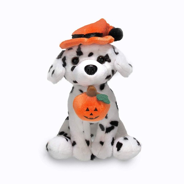Plushland Halloween Pawpals 8 inches Puppy Dog Plush Stuffed Toy Comes with Hat and Halloween Jack O Lantern - Pumpkin for Kids on This Holiday (New Dalmatian)
