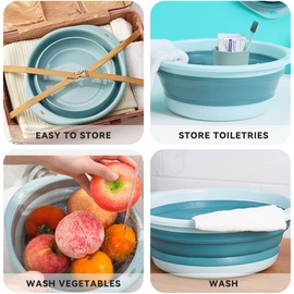 ASFINS Collapsible Washing Up Bowl, Washing Up Bowl, Multi-Functional Medium Foldable Round Washing Up Bowl, Portable Space Saving Collapsible Bowl for Washing Vegetables, Dishwashing (Blue)