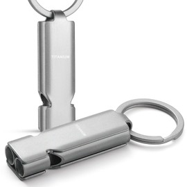 TISUR Whistle for Disaster Prevention, Crime Prevention, Emergency Rescue, Outdoors, Climbing, Coaches, Loud Metal, Double Tube Whistle, with Key Ring (Titan Grey / 2 Pack)