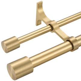 Warm Gold Double Rod Curtain Rods 72-144" (6-12ft), Decorative Double Drapery Rod with Cap Finials, 1 Inch Front and 5/8 Inch Back Heavy Duty Double Window Rods, Warm Gold Dual Curtain Rod