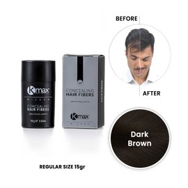 Kmax Concealing Hair Fibers 15 gr - Fibre Cheratina per Capelli, Polvere Capelli per un Effetto Infoltimento Capelli, Fibre Capelli per Coprire le Calvizie - Formato Regular - Castano Scuro